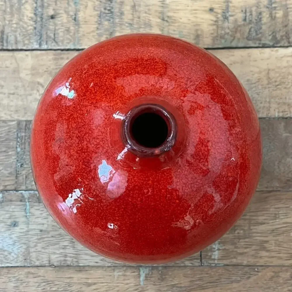 Crate & Barrel Vase Red Reactive 6 in Red & Black Lava Drip Glaze